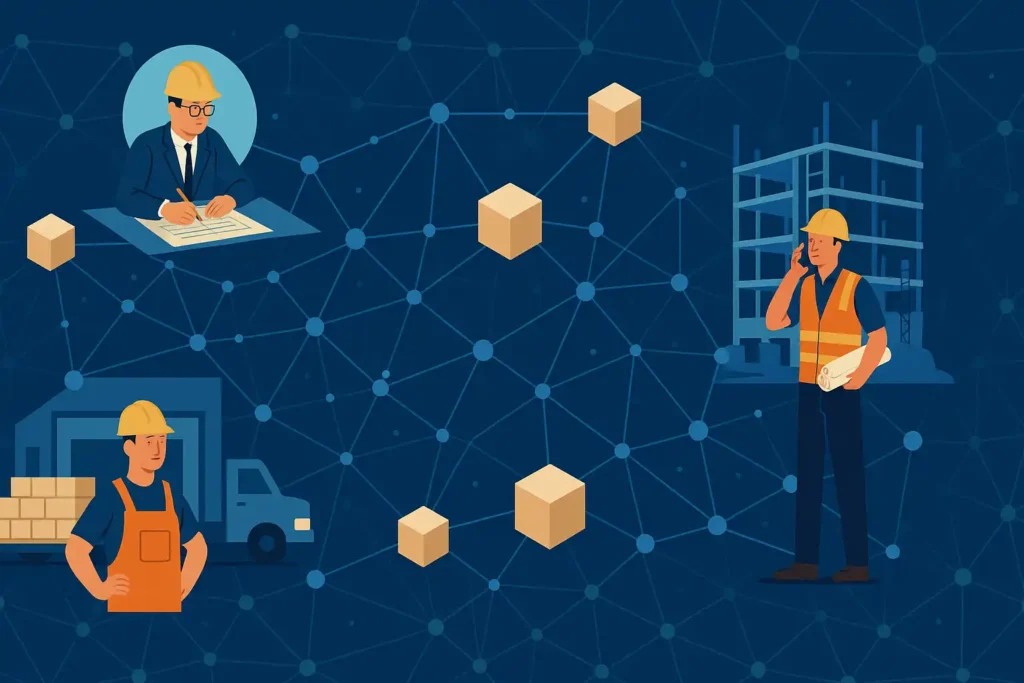 Visual representation of blockchain integration across stakeholders in construction